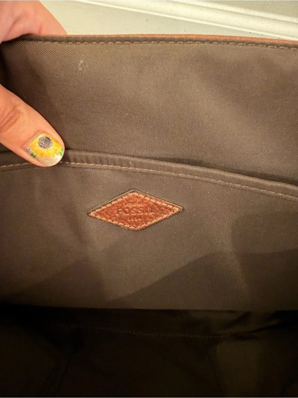 Fossil Brown Leather Messenger Bag with Dark Brown Strap